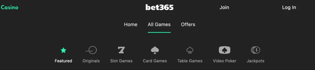 Bet365 Casino Available Games