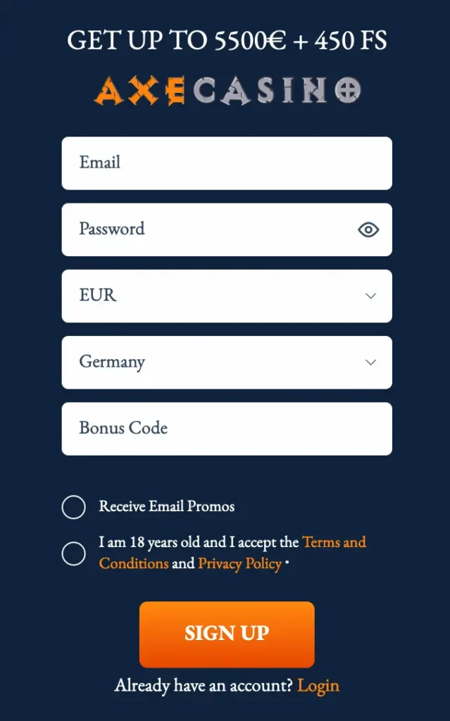 Axe Casino Sign Up and Login