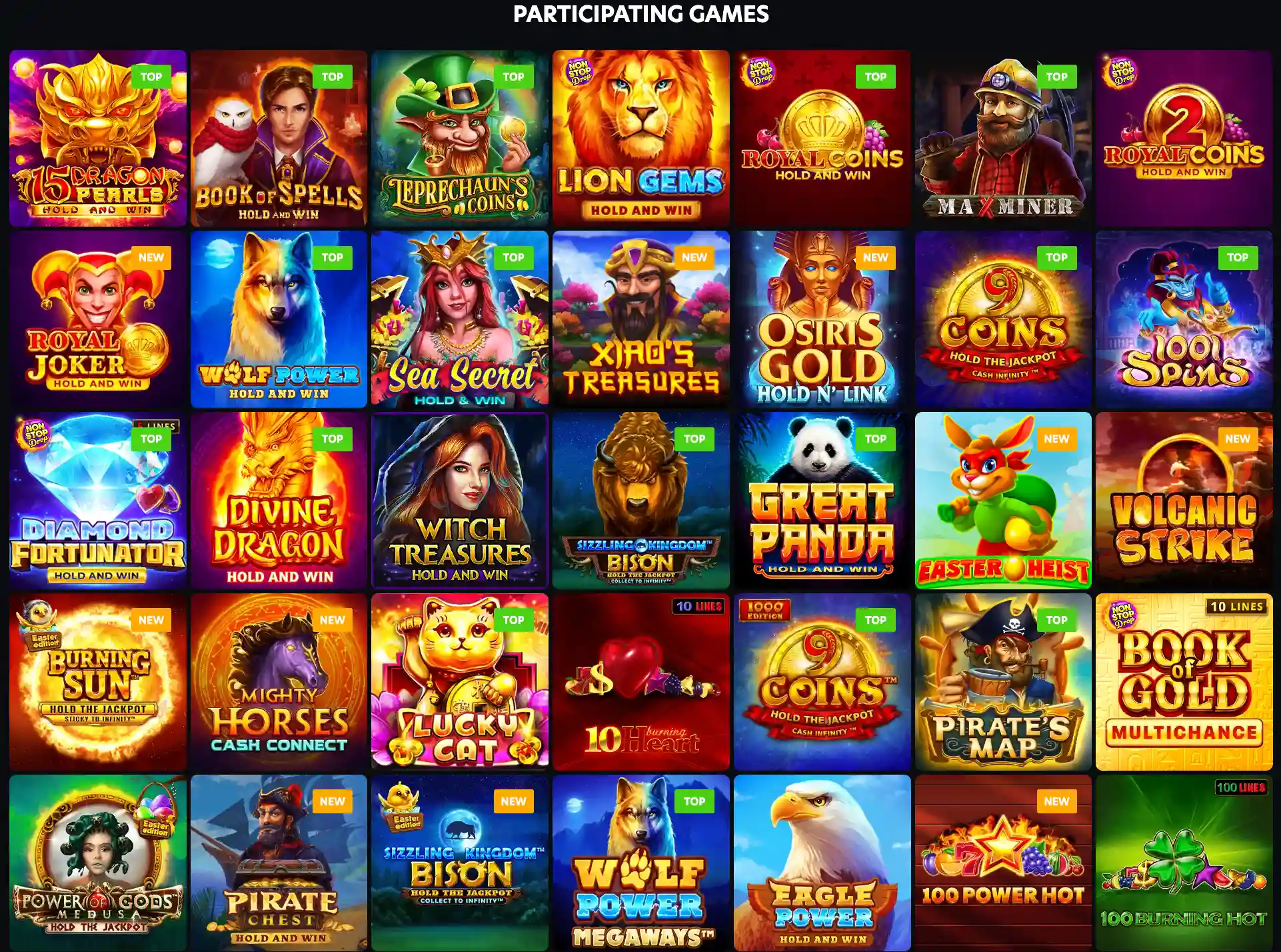 NeoSpin Casino Jackpot Participating Games