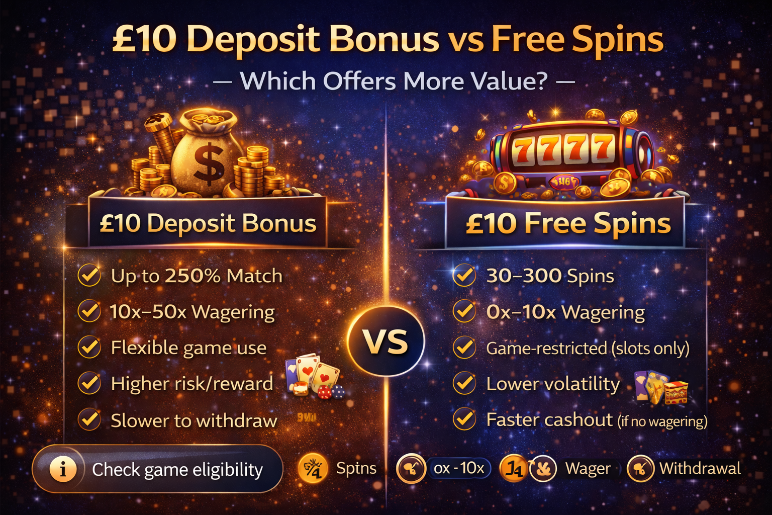 £10 Deposit Bonus vs Free Spins 2026